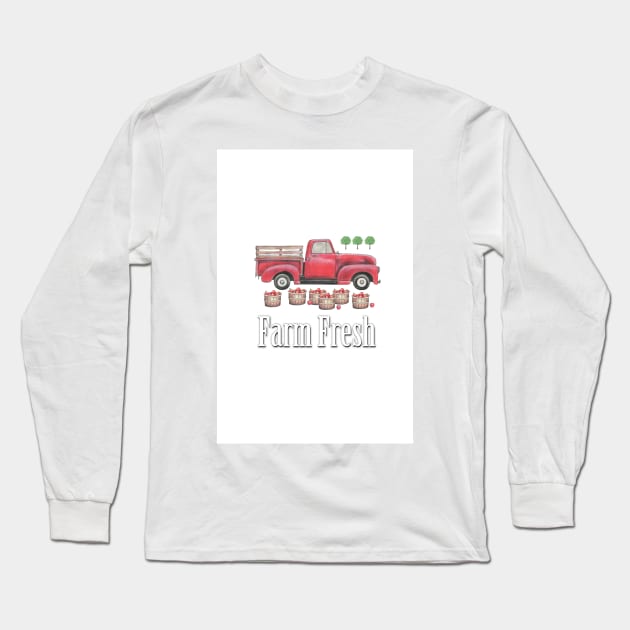 Old Red Farm Truck - Farm Fresh Long Sleeve T-Shirt by tandre